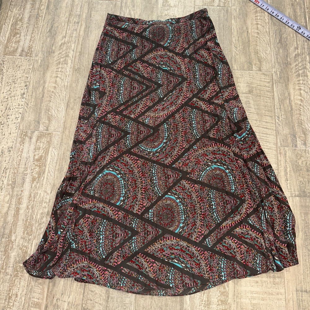 Lucy & Laurel Womens Geometric Mandala Print Maxi Skirt Brown Pink Blue Size M